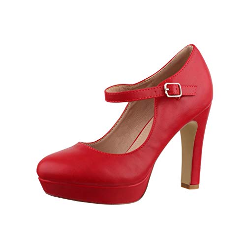 Elara Zapato de Tacón Alto con Correa Mujer Vintage Chunkyrayan Rojo E22320 Red-37