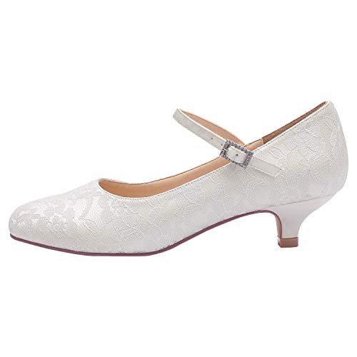 ElegantPark 100120 Mujer Mary Jane Cerrado Puntiaguda Bajo Gatito Tacón Corte Zapatos Hebilla Cordón Boda Nupcial Zapatos Marfil EU 41