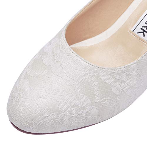 ElegantPark 100120 Mujer Mary Jane Cerrado Puntiaguda Bajo Gatito Tacón Corte Zapatos Hebilla Cordón Boda Nupcial Zapatos Marfil EU 41