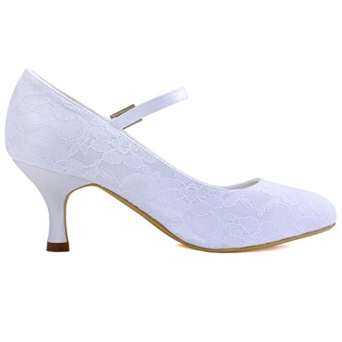 ElegantPark EP1085 Mary Jane Round Toe Lace Zapatos de Novia Mujer Blanco Talla EU 40