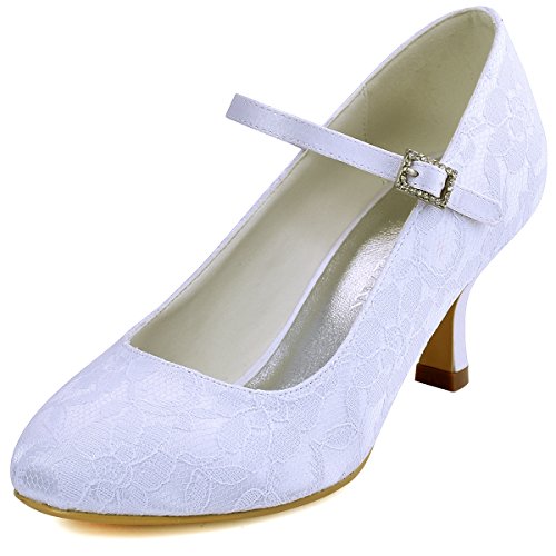 ElegantPark EP1085 Mary Jane Round Toe Lace Zapatos de Novia Mujer Blanco Talla EU 40