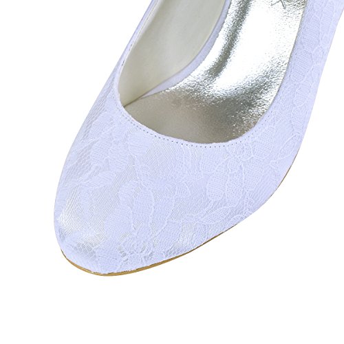 ElegantPark EP1085 Mary Jane Round Toe Lace Zapatos de Novia Mujer Blanco Talla EU 40