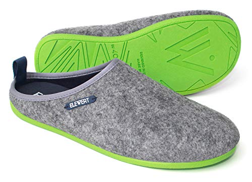 ELEWERT® - NATURAL-W1GREY-GREEN - Zapatillas para casa, Confort, Unisex, Interior, Exterior, Suela de Caucho, Plantilla extraíble reciclada, Designed IN Europe, Made IN Spain. Talla 43