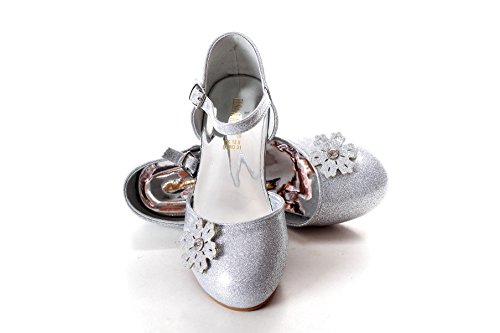 ELSA & ANNA UK1stChoice-Zone Última Diseño Niñas Princesa Reina de Nieve Partido Zapatos Zapatos de Fiesta Sandalias (Plata, Euro 25-Longitud:16.6cm)