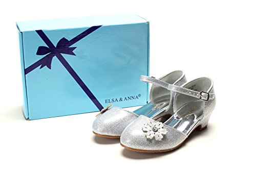 ELSA & ANNA UK1stChoice-Zone Última Diseño Niñas Princesa Reina de Nieve Partido Zapatos Zapatos de Fiesta Sandalias (Plata, Euro 25-Longitud:16.6cm)