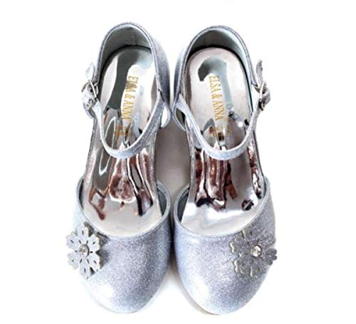 ELSA & ANNA UK1stChoice-Zone Última Diseño Niñas Princesa Reina de Nieve Partido Zapatos Zapatos de Fiesta Sandalias (Plata, Euro 25-Longitud:16.6cm)