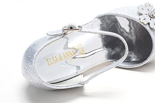 ELSA & ANNA UK1stChoice-Zone Última Diseño Niñas Princesa Reina de Nieve Partido Zapatos Zapatos de Fiesta Sandalias (Plata, Euro 25-Longitud:16.6cm)