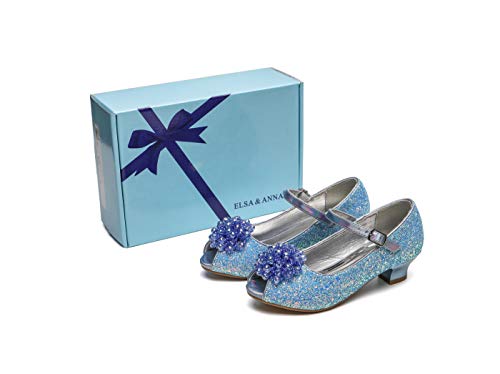 ELSA & ANNA® Última Diseño Niñas Princesa Reina de Nieve Jalea Partido Zapatos Zapatos de Fiesta Sandalias (Blue, Euro 27-Longitud:18.0cm)