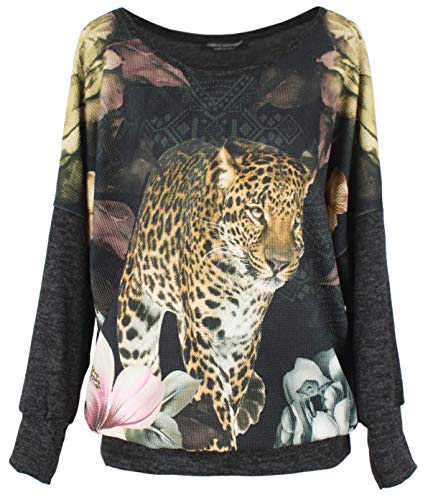 Emma & Giovanni -Top/Camiseta - Mujer (Leopardo, M-L)