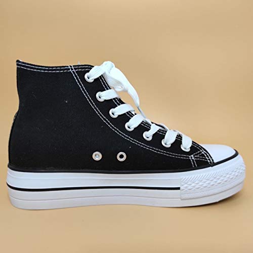 Encarni Zapatería - Zapatillas Cásual para Mujer Lona con Plataforma (Negro, 39)