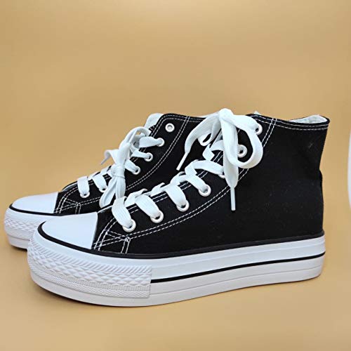 Encarni Zapatería - Zapatillas Cásual para Mujer Lona con Plataforma (Negro, 39)