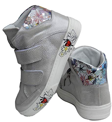 ennellemoo® - Zapatillas de piel auténtica con cierre de velcro para niña, color Gris, talla 35 EU