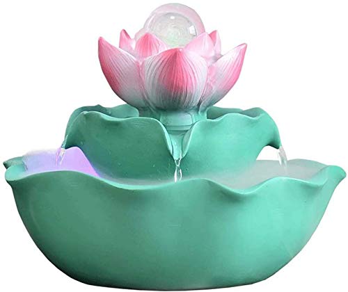 Equipo de Vida Fuente Resina Lotus Fuente de Escritorio Bola de Transferencia Circulación Agua Estanque de Peces Fuente de Escritorio Oficina en casa Regalo Cascada de Escritorio Adornos de Feng SH