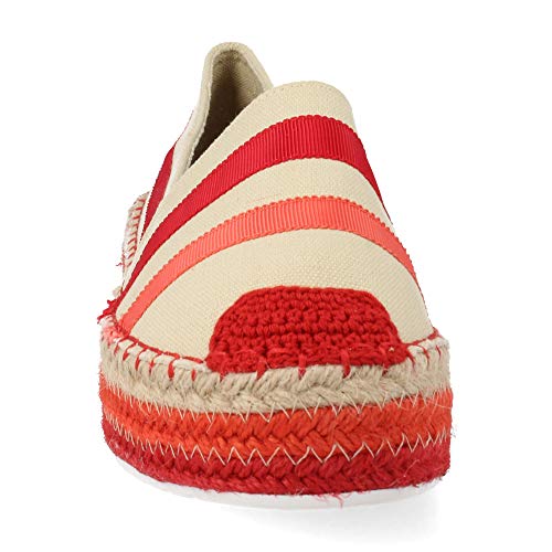 Espardena Mujer de Colores en Lino y Yute Combinados con Plataforma Primavera Verano 2019. Talla 39 Rojo