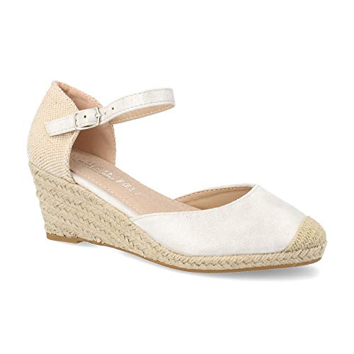 Espardena Mujer Yute Clasico con Cuna Baja y Correa Ajustable Primavera Hebilla 2019. Talla 41 Plata