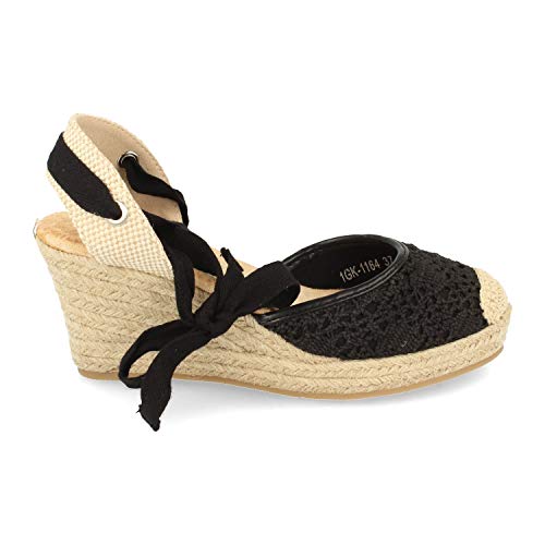 Espardena Valenciana con Cuna de Yute Hecha en Crochet Primavera Verano 2019. Talla 38 Negro