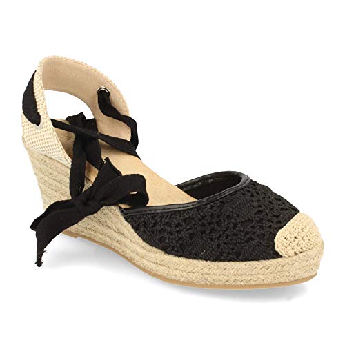 Espardena Valenciana con Cuna de Yute Hecha en Crochet Primavera Verano 2019. Talla 38 Negro