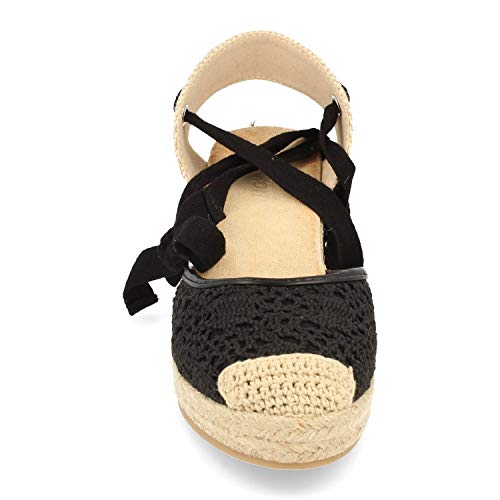 Espardena Valenciana con Cuna de Yute Hecha en Crochet Primavera Verano 2019. Talla 38 Negro