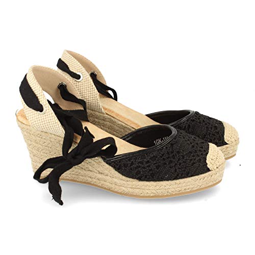 Espardena Valenciana con Cuna de Yute Hecha en Crochet Primavera Verano 2019. Talla 38 Negro