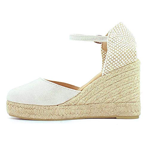 Esparto CUÑA Alta 7 Cuerdas Textil-Nueva Horma (Plata, Numeric_36)