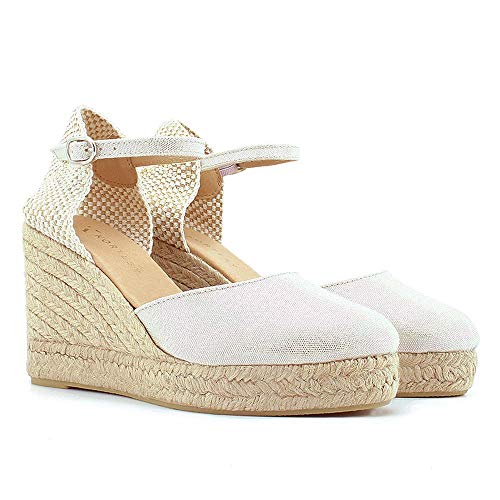 Esparto CUÑA Alta 7 Cuerdas Textil-Nueva Horma (Plata, Numeric_36)