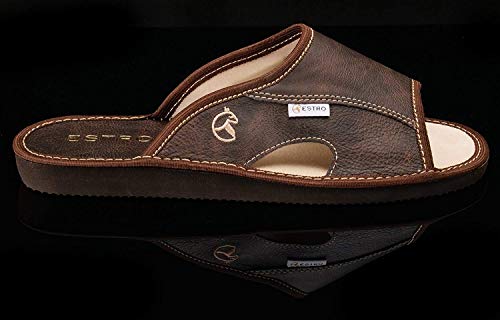 ESTRO Zapatillas De Casa Hombre Piel De Carnero Pantuflas Casa Hombre Suela De Memoria Verano (Moreno, 44)
