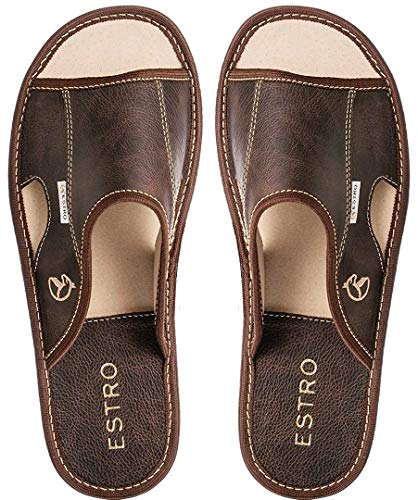 ESTRO Zapatillas De Casa Hombre Piel De Carnero Pantuflas Casa Hombre Suela De Memoria Verano (Moreno, 44)