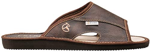 ESTRO Zapatillas De Casa Hombre Piel De Carnero Pantuflas Casa Hombre Suela De Memoria Verano (Moreno, 44)