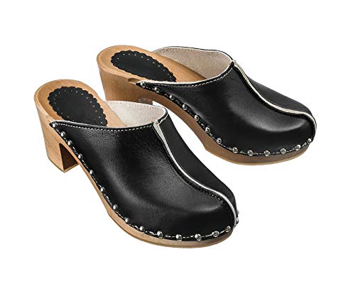 ESTRO Zuecos De Madera para Mujer Calzado Sanitario De Trabajo CDL03 (38 EU, Negro)