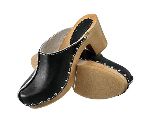 ESTRO Zuecos De Madera para Mujer Calzado Sanitario De Trabajo CDL03 (38 EU, Negro)