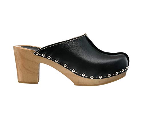 ESTRO Zuecos De Madera para Mujer Calzado Sanitario De Trabajo CDL03 (38 EU, Negro)