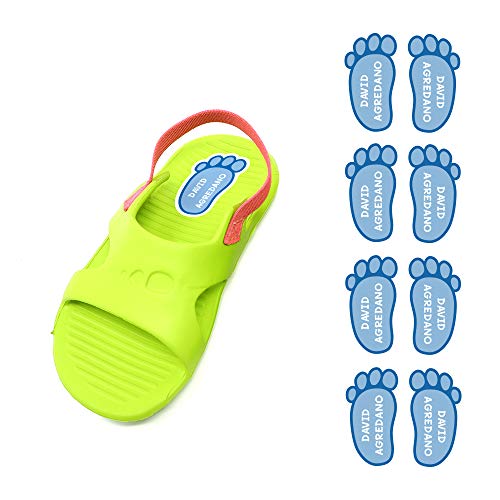 Etiquetas para zapatos personalizadas. 8 Pares de adhesivos con forma de pie de 21 x 37'5 mm. Modelo: 1. Celeste