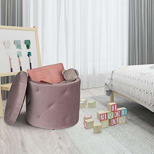EUGAD Taburete Redondo Sillas de Asiento Cube de Terciopelo Reposapiés Taburete con Espacio de Almacenamiento, Tapa Extraíble 39,5x39,5x40cm Rosa 0045DZ