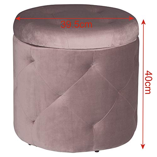 EUGAD Taburete Redondo Sillas de Asiento Cube de Terciopelo Reposapiés Taburete con Espacio de Almacenamiento, Tapa Extraíble 39,5x39,5x40cm Rosa 0045DZ