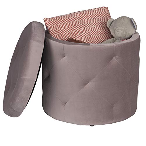 EUGAD Taburete Redondo Sillas de Asiento Cube de Terciopelo Reposapiés Taburete con Espacio de Almacenamiento, Tapa Extraíble 39,5x39,5x40cm Rosa 0045DZ