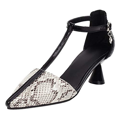 EveKitty Mujer Moda Tacón Medio Bomba Tira Vertical Fiesta Zapatos Bicolor Verano Zapatos Hebilla Huase Talla 44 Asiática