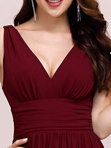 Ever-Pretty A-línea Largo Vestido de Noche Corte Imperio Cuello en V sin Mangas para Mujer Borgoña 36