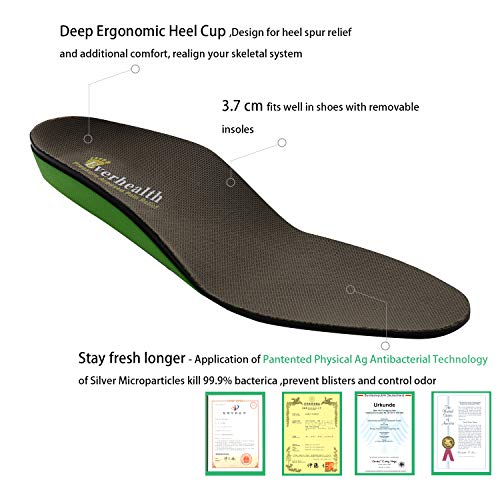 EVERHEALTH Plantillas Ortopédicas Suelas para Zapatos con Fuerte Soporte de Arco para la Fascitis Plantar/Pies Planos/Dolor en el Talón/Arco, Plantillas de Repuesto para Hombre y Mujere