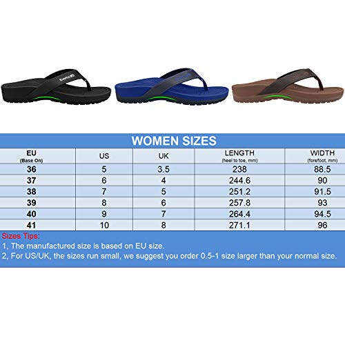 Everhealth Sandalias y Chanclas Mujer Ortopédicas Playa Sandalia, Plantilla Zapatillas para Mejorar el Apoyo del Arco y Aliviar la Fascitis Plantar - Negro 41