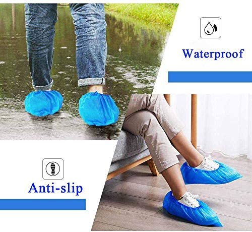 Ezlife Cubrezapatos Desechables Impermeables, 100 Piezas Antideslizante Cubiertas de Plástico CPE, Protector de Zapatos Desechables ExtrafuerteTalla única