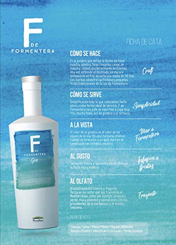 F de Formentera - Ginebra Premium de Sabor Refrescante, con Notas del Mediterráneo, Herbales y Frutales, Aroma Intenso, Perfecta para Regalar, Botella de 70cl