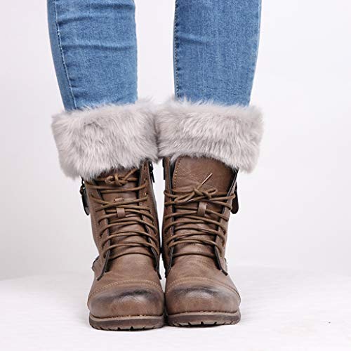 F Fityle 2 Pares Botas Punto Mullidas Puños Adorno de Piel Mangas Medias Diseño Lindo Llamativo - Gris Blanco, Única