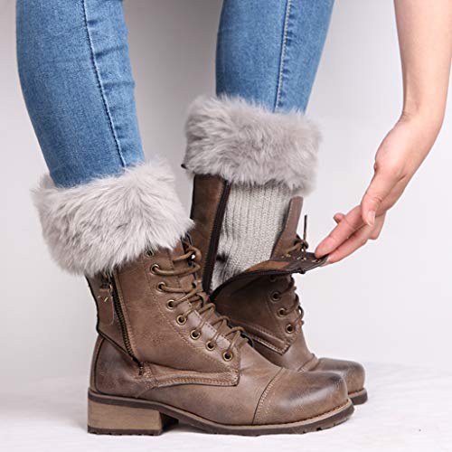 F Fityle 2 Pares Botas Punto Mullidas Puños Adorno de Piel Mangas Medias Diseño Lindo Llamativo - Gris Blanco, Única