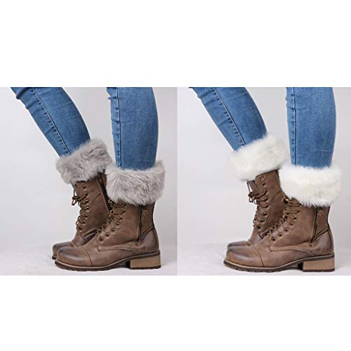 F Fityle 2 Pares Botas Punto Mullidas Puños Adorno de Piel Mangas Medias Diseño Lindo Llamativo - Gris Blanco, Única