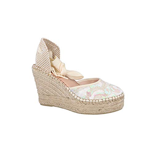 FABIOLAS HANDCRAFTED IN SPAIN BY CALZADOS ZEL´S Alpargata Ceremonia Amatista Cintas Blanco - Blanco, 39, CUÑA PLATAFORMA