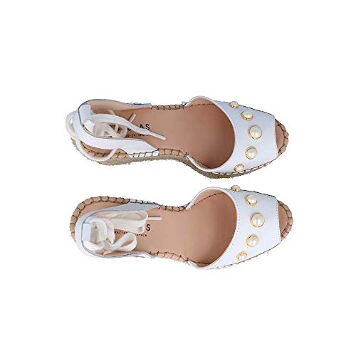 FABIOLAS HANDCRAFTED IN SPAIN BY CALZADOS ZEL´S Alpargata Ceremonia Oslo Cintas Perlas Blanco - Blanco, 38, CUÑA PLATAFORMA