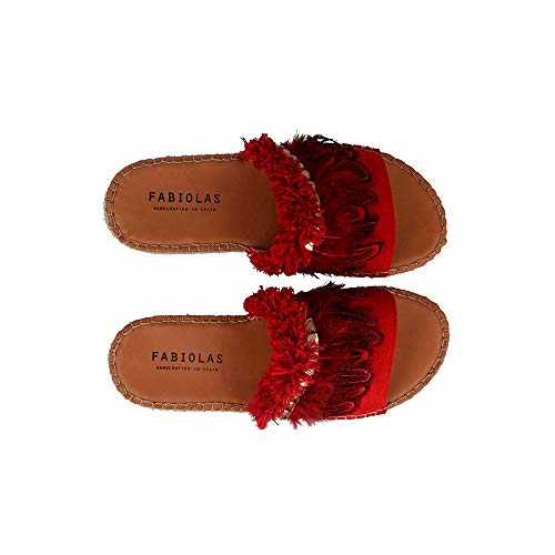 FABIOLAS HANDCRAFTED IN SPAIN BY CALZADOS ZEL´S Alpargata sandalia serraje plumas - Fuego, 42, FUN, PLANAS
