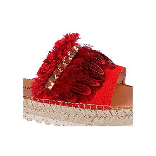 FABIOLAS HANDCRAFTED IN SPAIN BY CALZADOS ZEL´S Alpargata sandalia serraje plumas - Fuego, 42, FUN, PLANAS