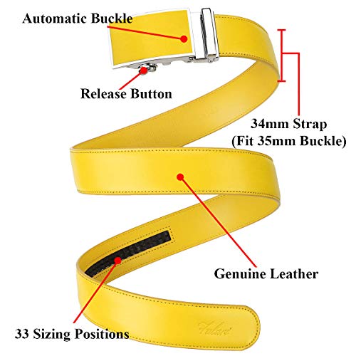 Falari Leather Dress Belt Ratchet Belt Holeless Automatic Buckle Adjustable Size 8001