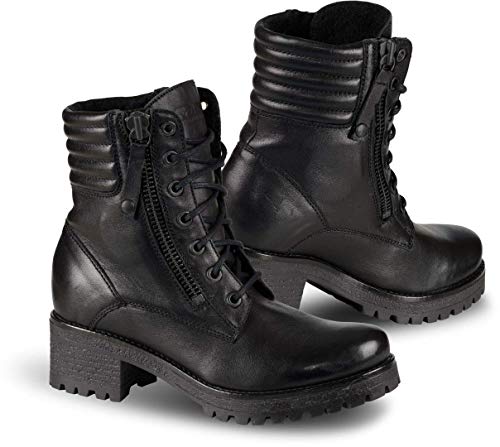 Falco Misty Cuero Mujer Impermeable Motorcycle Boots con tacón - Negro - Negro, EU 36